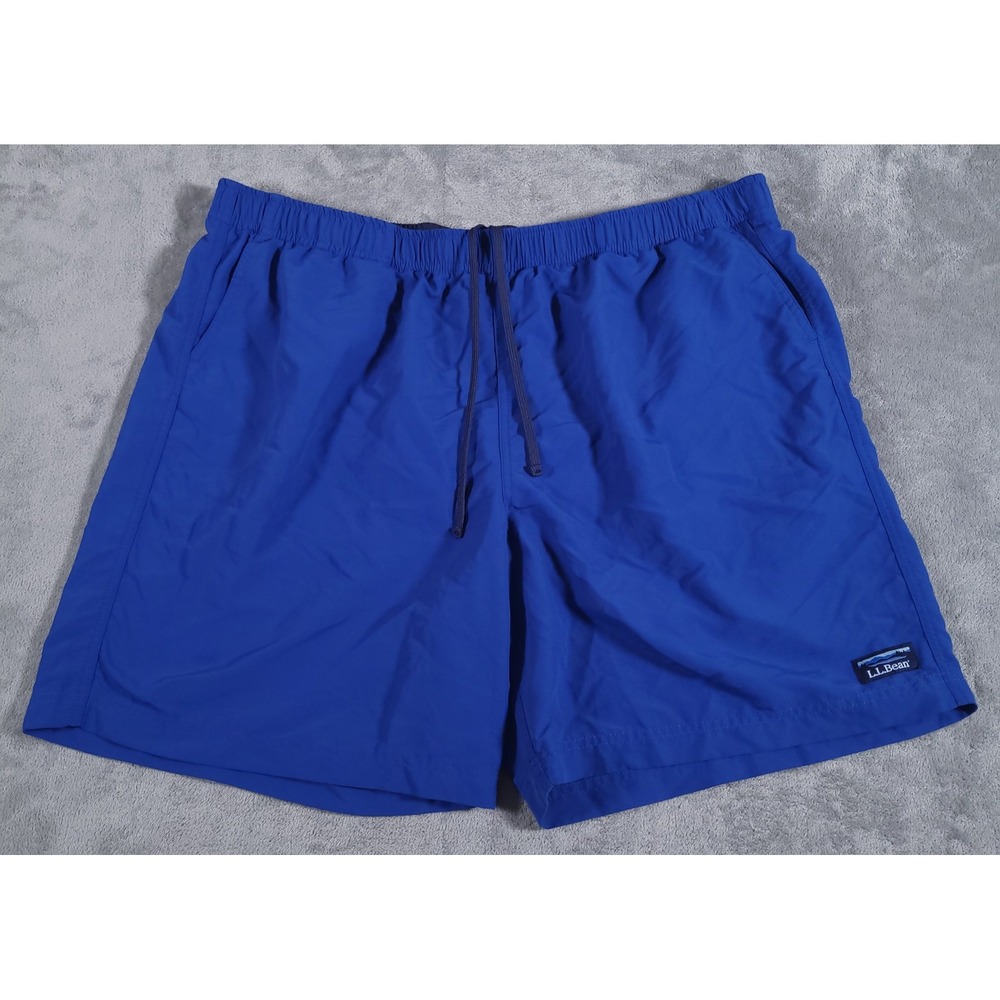 LL Bean Supplex Shorts Mens 2XL‎ Blue Nylon Classic Lined Swim Trunks Summer
